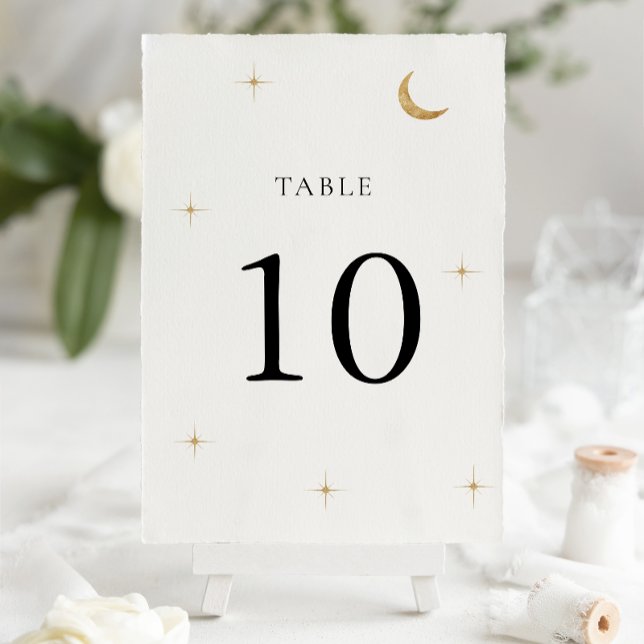 Classic Minimal Celestial Gold Moon Stars Wedding Table Number (Creator Uploaded)