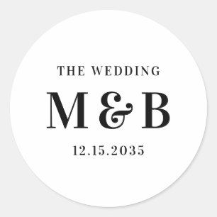 Classic Minimal Couple Initials Typography Wedding Round Sticker