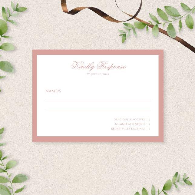 Classic Minimal Dusty Rose Border Script Wedding RSVP Card (Creator Uploaded)
