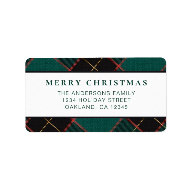 Classic Minimal Green Buffalo Plaid Christmas Label (Front)