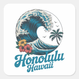 Classic Minimal Honolulu Hawaii Aloha Travel Square Sticker