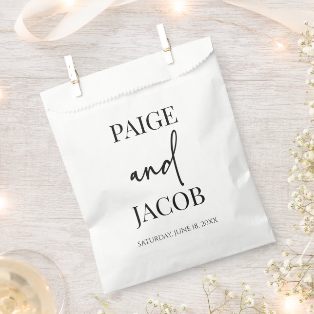 Classic Minimal Minimalist Custom Names Wedding Favour Bags (Clipped)