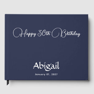 Classic Minimal Navy Blue Birthday Celebration Guest Book