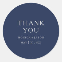 Classic Minimal Navy Blue Silver Thank You Wedding