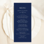 Classic Minimal Navy Blue | Silver Wedding Dinner Menu<br><div class="desc">This classic minimal navy blue | silver wedding dinner menu is great for a simple modern romantic and elegant wedding. The dark navy blue colour palette and minimal vintage typography give it a classy chic formal touch. The design is flexible, perfect for a basic contemporary evening, spring, fall, summer, or...</div>