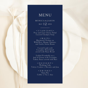 Classic Minimal Navy Blue   Silver Wedding Dinner Menu