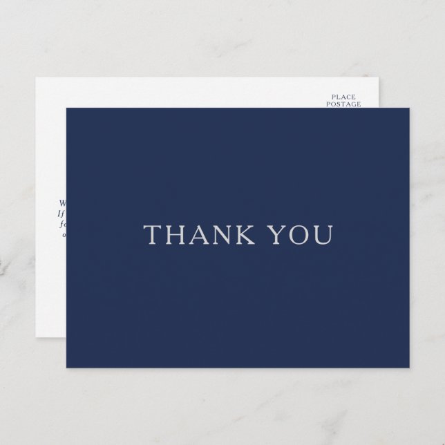Classic Minimal Navy Blue Silver Wedding Thank You Postcard (Front/Back)