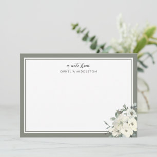 Classic Minimal Olive Green Border Floral Card