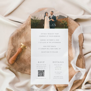 Classic Minimal Photo QR Code Wedding All In One Invitation