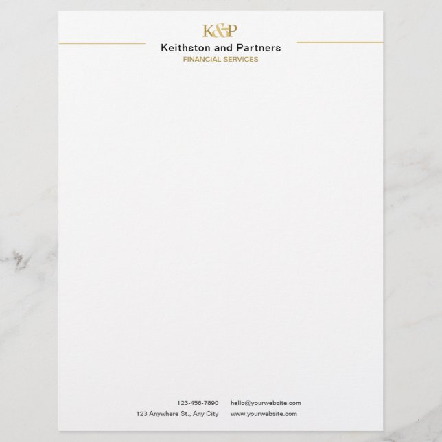 Classic Minimal Professional Financial Services  Custom Letterhead (Front)