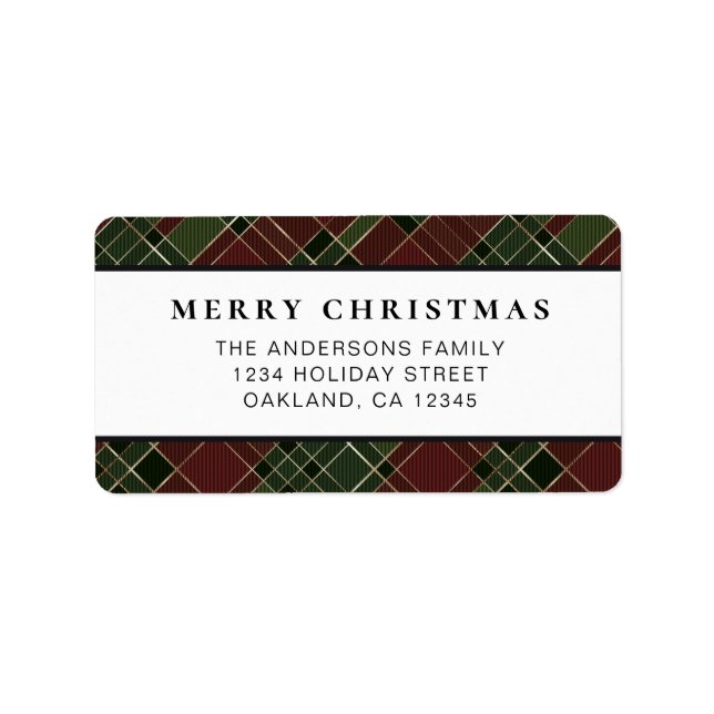 Classic Minimal Red and Green Plaid Christmas Label (Front)