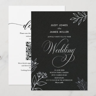 classic minimal simple black and white wedding invitation