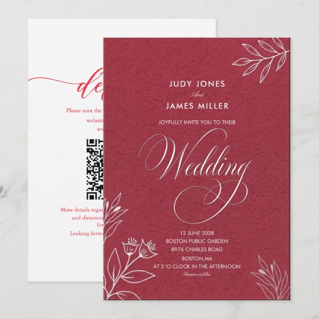 classic minimal simple rustic juice red  wedding invitation (Front/Back)