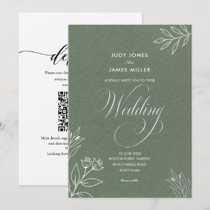classic minimal simple rustic sage green wedding invitation