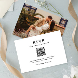 Classic Minimal Typography QR Code Photo Wedding RSVP Card
