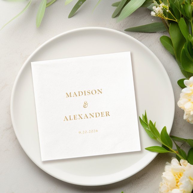 Classic Minimal Wedding Gold Foil Stamped Napkins (Creator Uploaded)