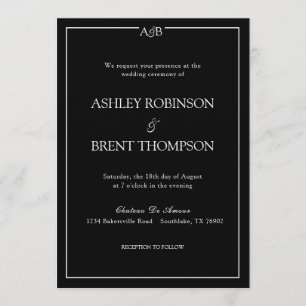 Classic Minimalist Ampersand Monogram Black White  Invitation