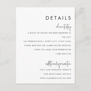 Classic Minimalist Black and White Wedding Detail Enclosure Card