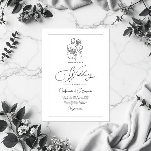 Classic Minimalist Black and White Wedding Invitation