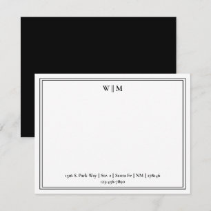 Classic Minimalist Black White Border Monogram Card