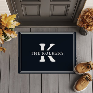 Classic Minimalist Black White Initial Doormat