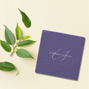 classic minimalist blue and white name customised stone coaster