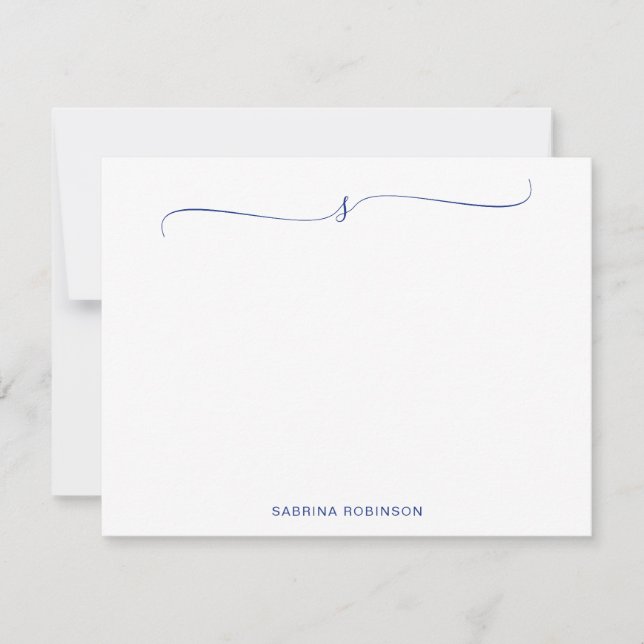 Classic Minimalist Blue Calligraphy Card (Front)