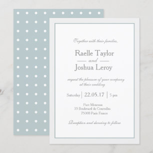 Classic minimalist blue grey polka dots wedding invitation