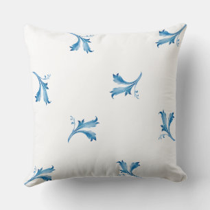 Classic Minimalist Blue Tile Leaf Ornaments Cushion