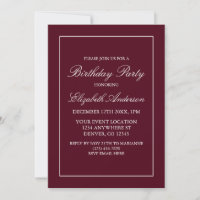 Classic Minimalist Burgundy Birthday Invitation
