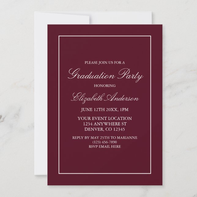 Classic Minimalist Burgundy Graduation Invitation (Front)