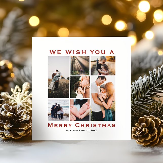 Classic Minimalist Christmas Family Photo Collage Holiday Card (Creator Uploaded)