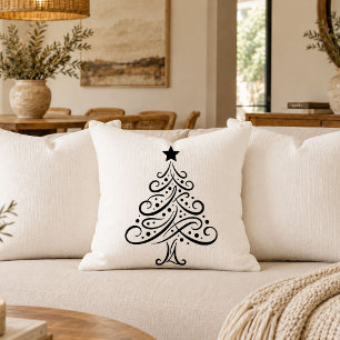 Classic Minimalist Christmas Tree Line Art Throw P Cushion