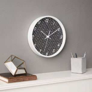 Classic Minimalist Damask Design Black and White Clock