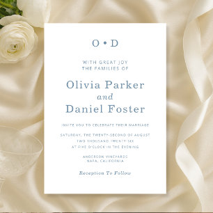 Classic Minimalist Dusty Blue Typography Wedding Invitation
