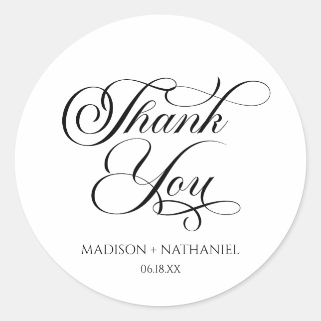 Classic Minimalist Elegant Script Wedding Round Sticker (Front)