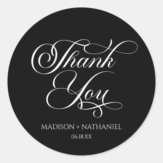 Classic Minimalist Elegant Script Wedding Round Sticker (Front)
