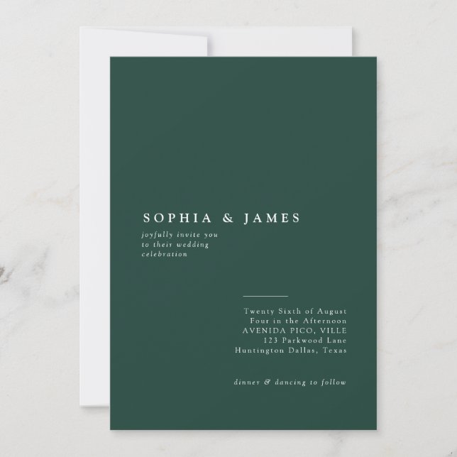 Classic Minimalist Emerald Green Wedding Invitation (Front)