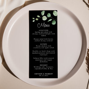 Classic Minimalist Eucalyptus Black Wedding Menu 