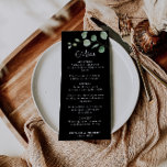 Classic Minimalist Eucalyptus Black Wedding Menu<br><div class="desc">This classic minimalist eucalyptus black wedding menu is perfect to compliment a rustic wedding. The design features a beautiful calligraphy font and a green watercolor eucalyptus in a black background.</div>