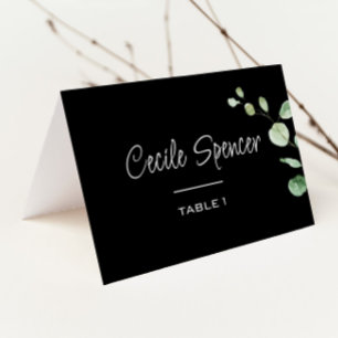 Classic Minimalist Eucalyptus Black Wedding   Place Card