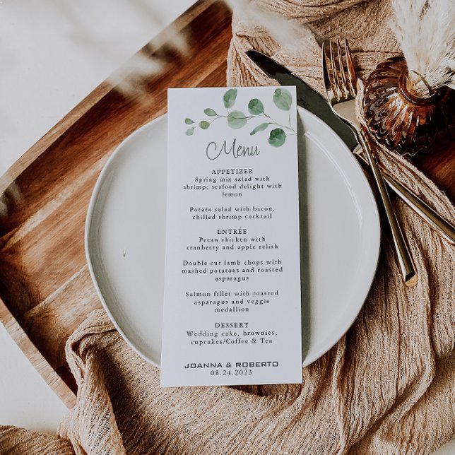 Classic Minimalist Eucalyptus Formal Wedding Menu (Creator Uploaded)