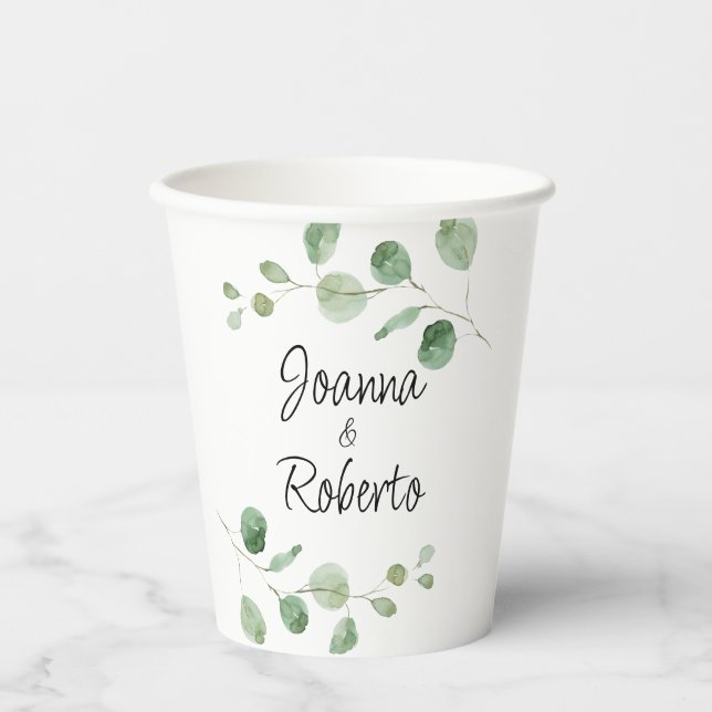 Classic Minimalist Eucalyptus Formal Wedding  Paper Cups (Front)