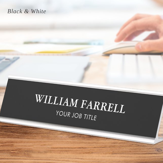 Classic Minimalist Executive Black White Desk Name Plate (Creator Uploaded)
