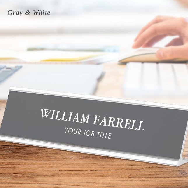 Classic Minimalist Executive Grey White Desk Name Plate (Creator Uploaded)