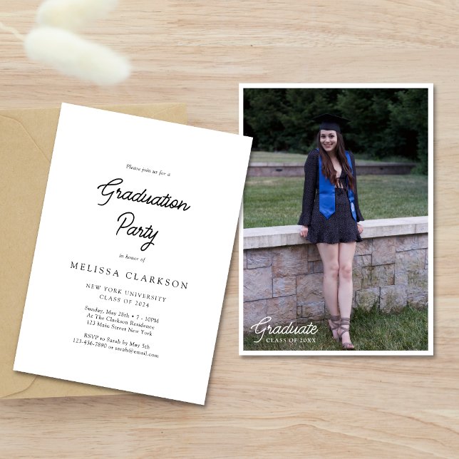 Classic Minimalist Formal Photo Graduation Party Invitation (Creator Uploaded)