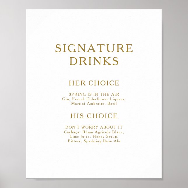 Classic Minimalist Gold Signature Drinks Sign (Front)