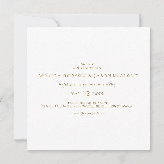 Classic Minimalist Gold Square Wedding Invitation (Front)