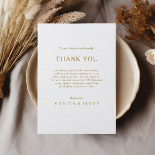 Classic Minimalist Gold Thank You Reception Card