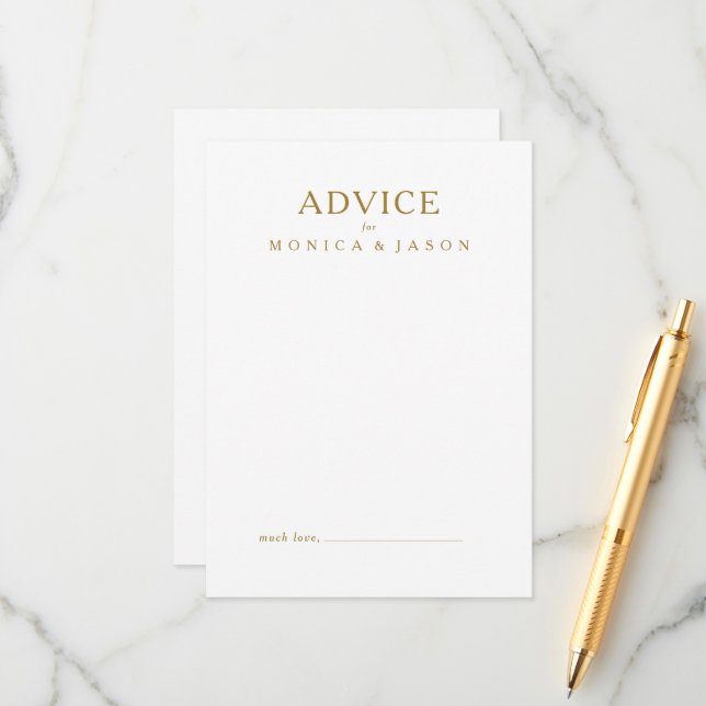 Classic Minimalist Gold Wedding Advice Card (Front/Back In Situ)